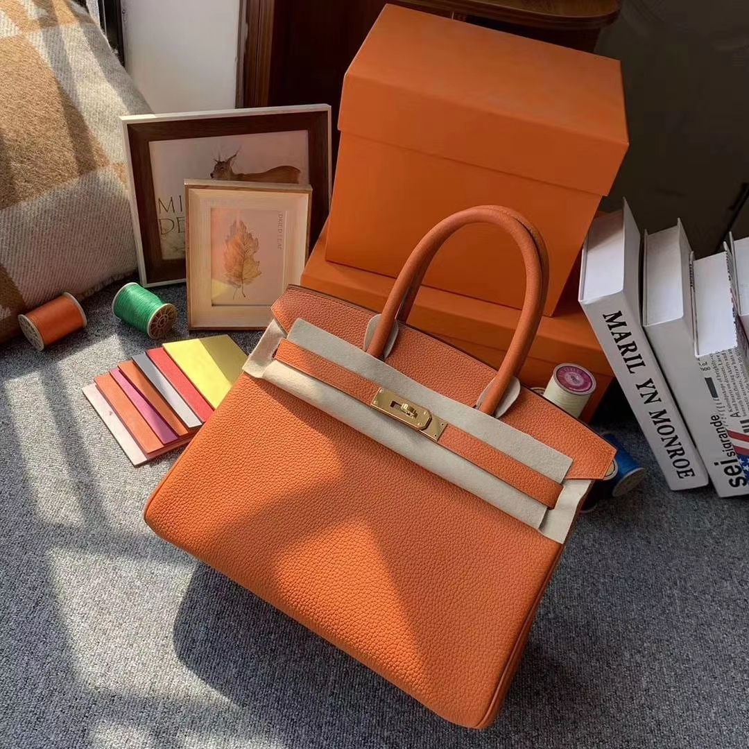 Hermès（爱马仕）93经典橙色 原厂御用顶级小牛皮 Birkin 30 金扣