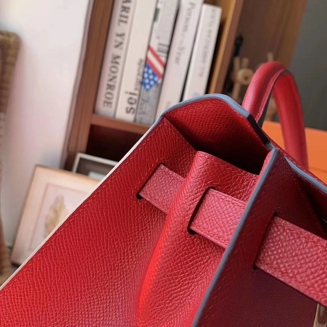 Hermès（爱马仕）Q5中国红 原厂御用顶级Epsom 皮 Kelly 28 外缝 金扣
