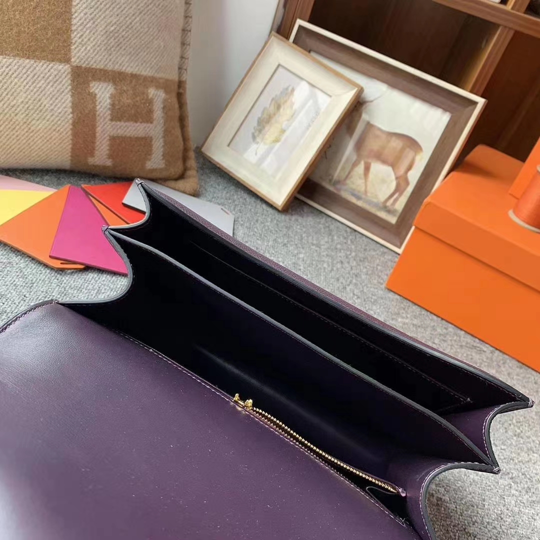 Hermès（爱马仕）葡萄紫 原厂御用顶级Epsom 皮 Constance 24 金扣