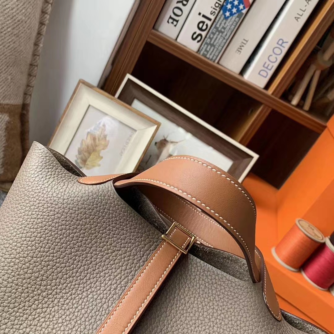 Hermès（爱马仕）CK18大象灰拼金棕色 原厂御用顶级TC皮 Picotin  Lock 18cm 金扣