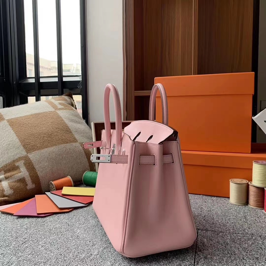 Hermès（爱马仕）3Q新樱花粉 原厂御用顶级Swift 皮 Birkin 25 银扣 现货