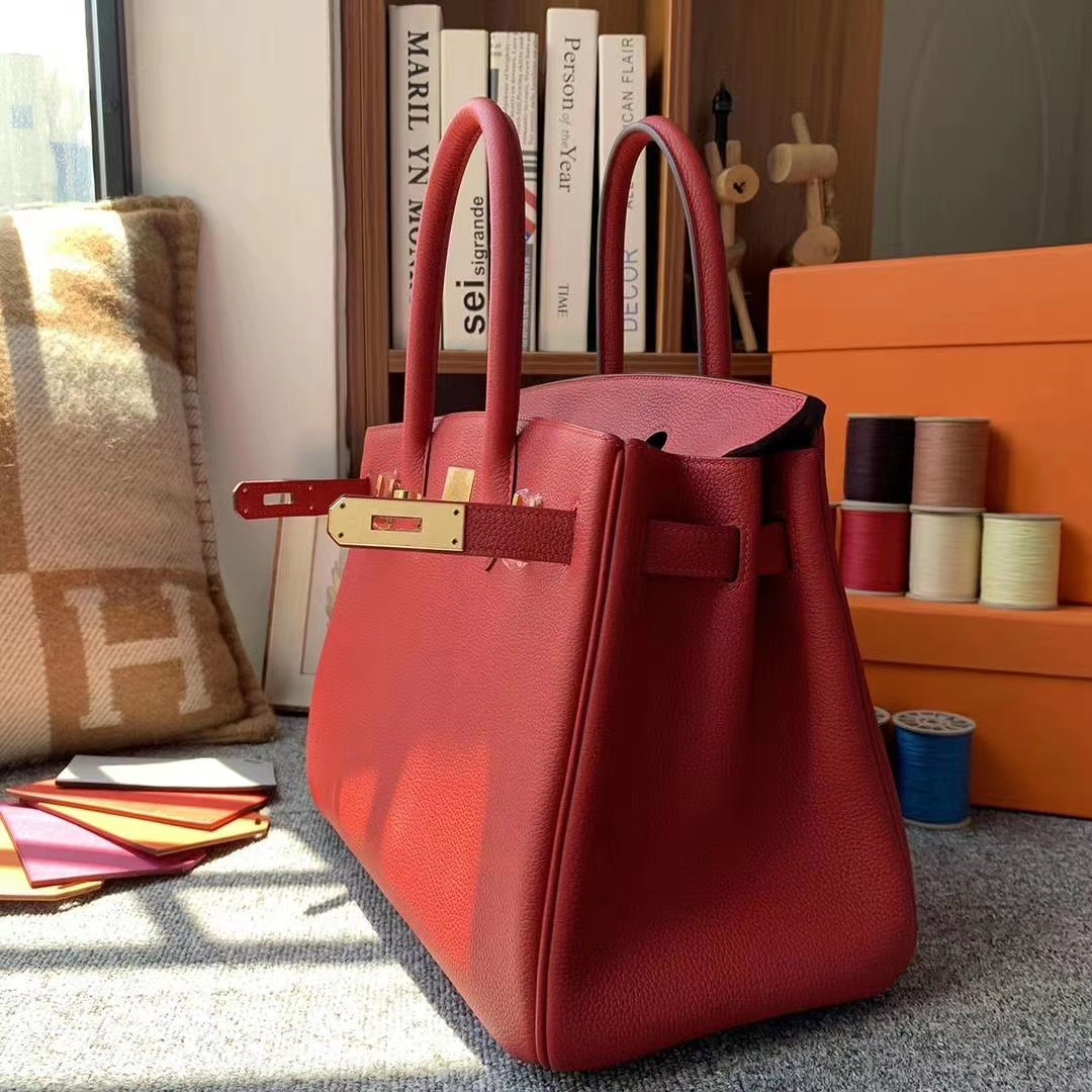 Hermès（爱马仕）Q5 中国红 原厂御用顶级小牛皮 Birkin 30 金扣
