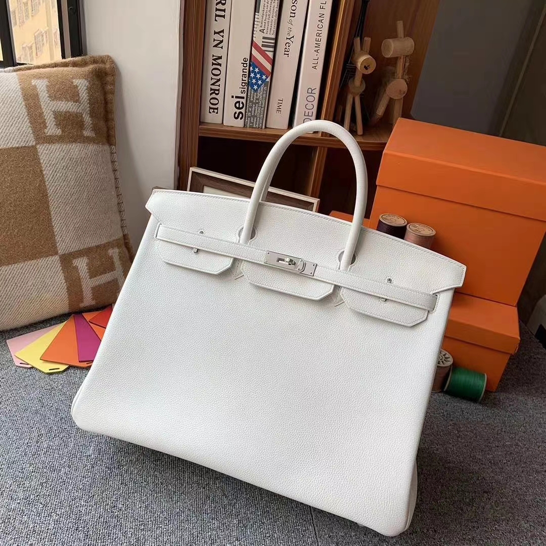 Hermès（爱马仕）纯白色 原厂御用顶级小牛皮 Birkin 40 银扣