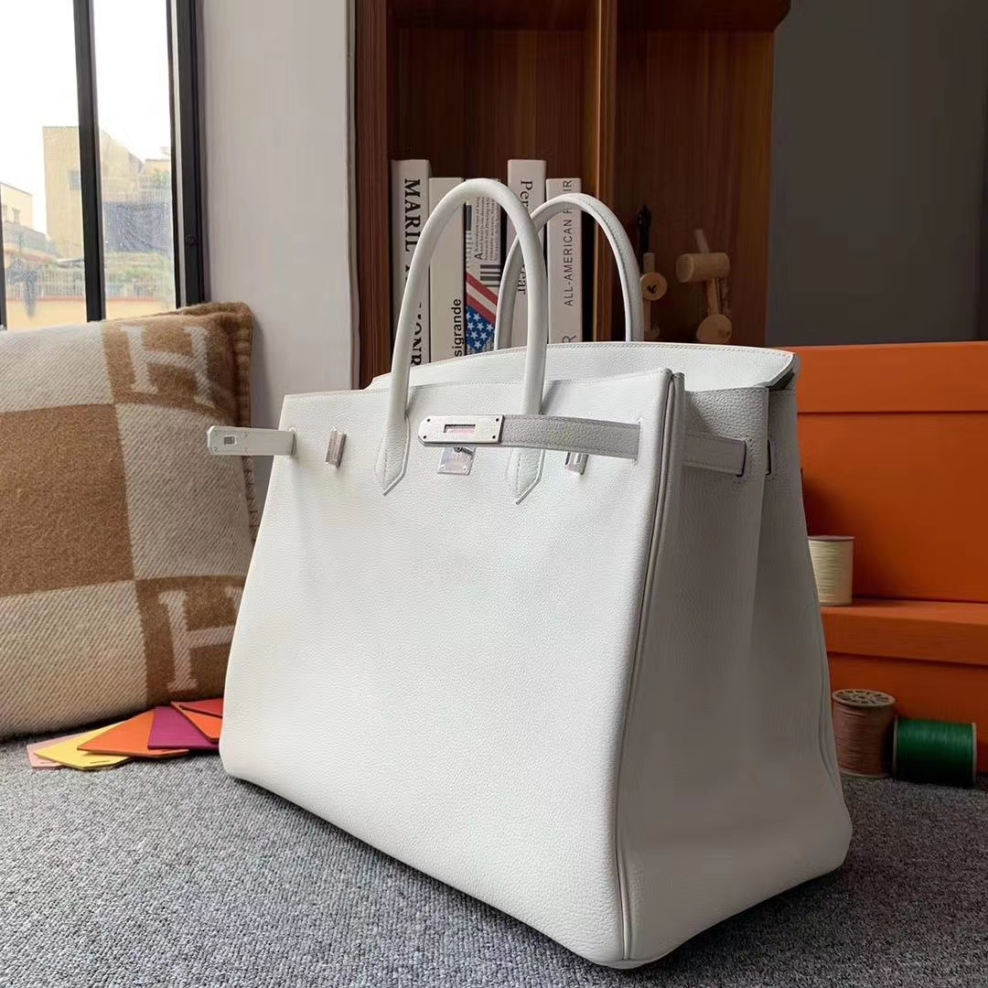 Hermès（爱马仕）纯白色 原厂御用顶级小牛皮 Birkin 40 银扣