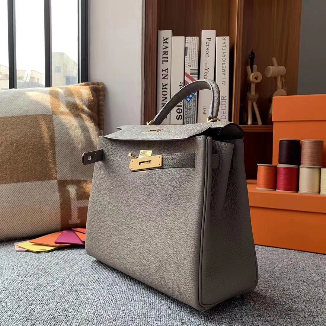 Hermès（爱马仕）M8沥青灰 原厂御用顶级小牛皮 Kelly 28 金扣