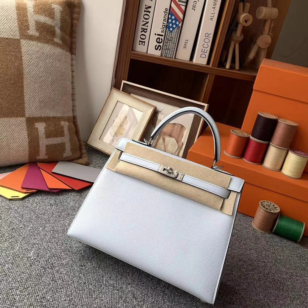 Hermès（爱马仕）天青色 原厂御用顶级Epsom 皮 Kelly 25 银扣 外缝