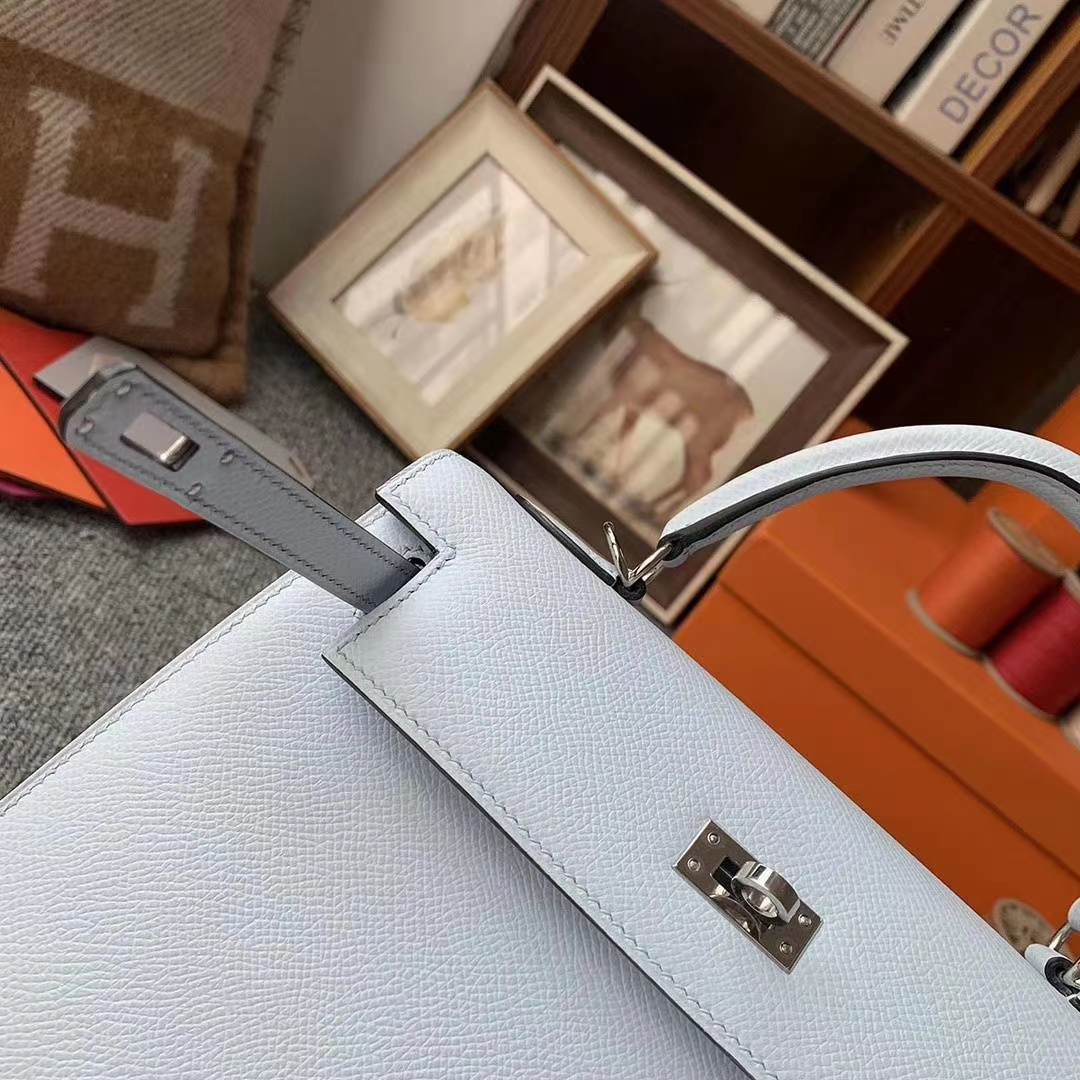 Hermès（爱马仕）天青色 原厂御用顶级Epsom 皮 Kelly 25 银扣 外缝