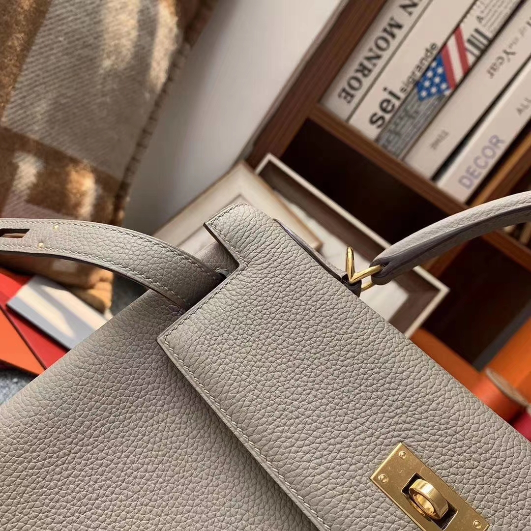 Hermès（爱马仕）M8沥青灰 原厂御用顶级小牛皮 Kelly 28 金扣