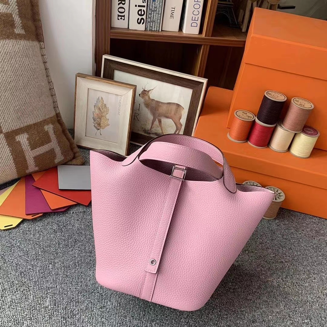 Hermès（爱马仕）锦葵紫色 原厂御用顶级TC皮 Picotin  Lock 18cm 银扣