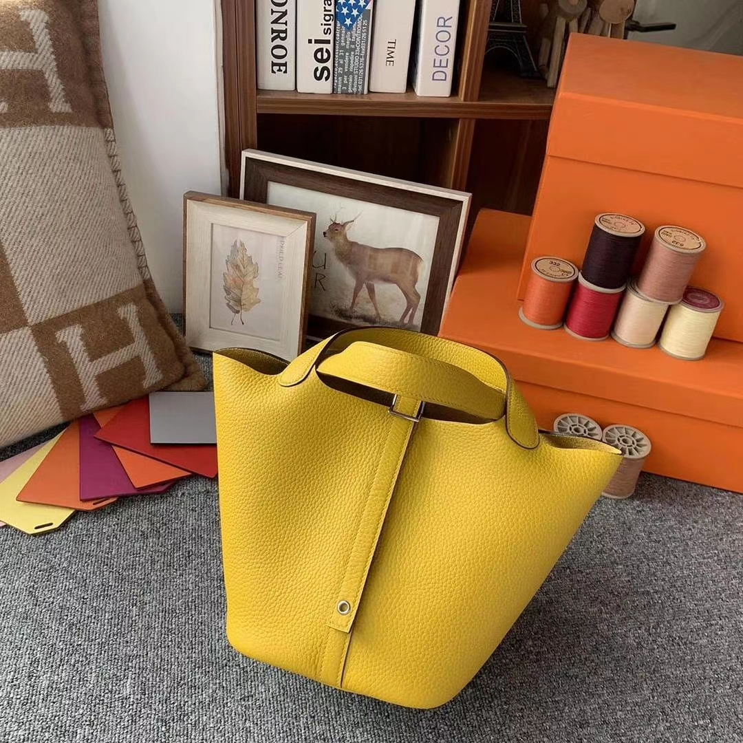 Hermès（爱马仕）9D琥珀黄 原厂御用顶级TC皮 Picotin  Lock 18cm 银扣
