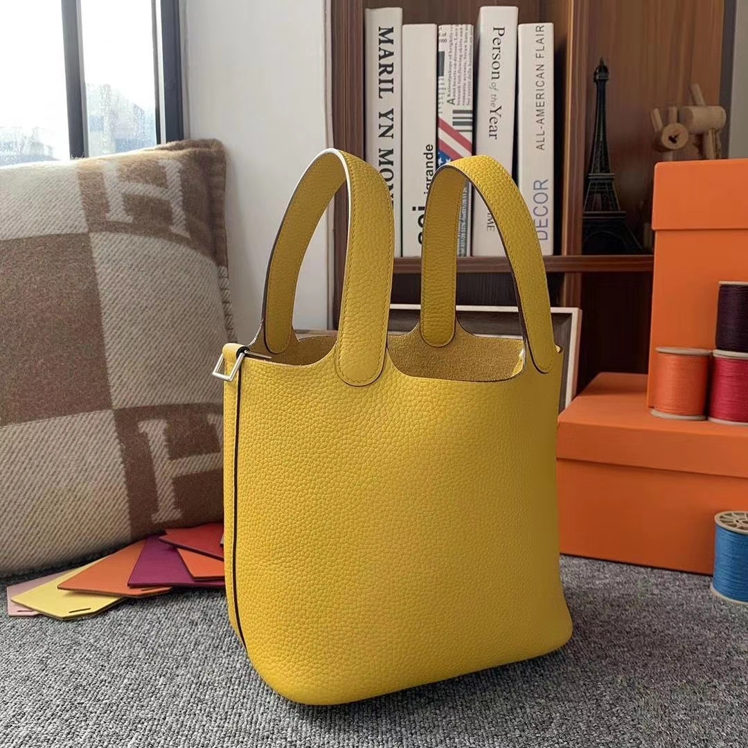 Hermès（爱马仕）9D琥珀黄 原厂御用顶级TC皮 Picotin  Lock 18cm 银扣