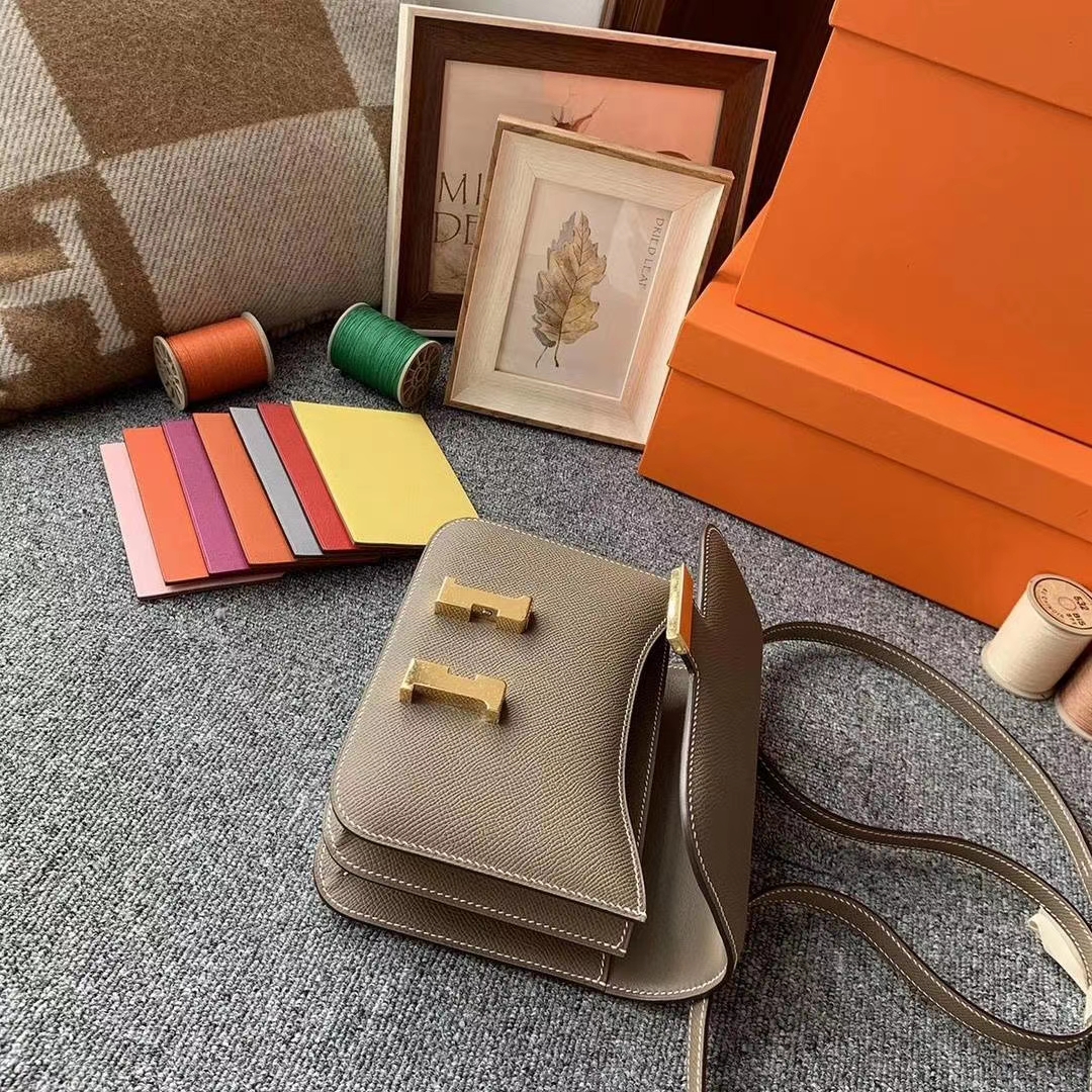 Hermès（爱马仕）CK18大象灰 原厂御用顶级Epsom 皮 Constance 19 金扣 现货