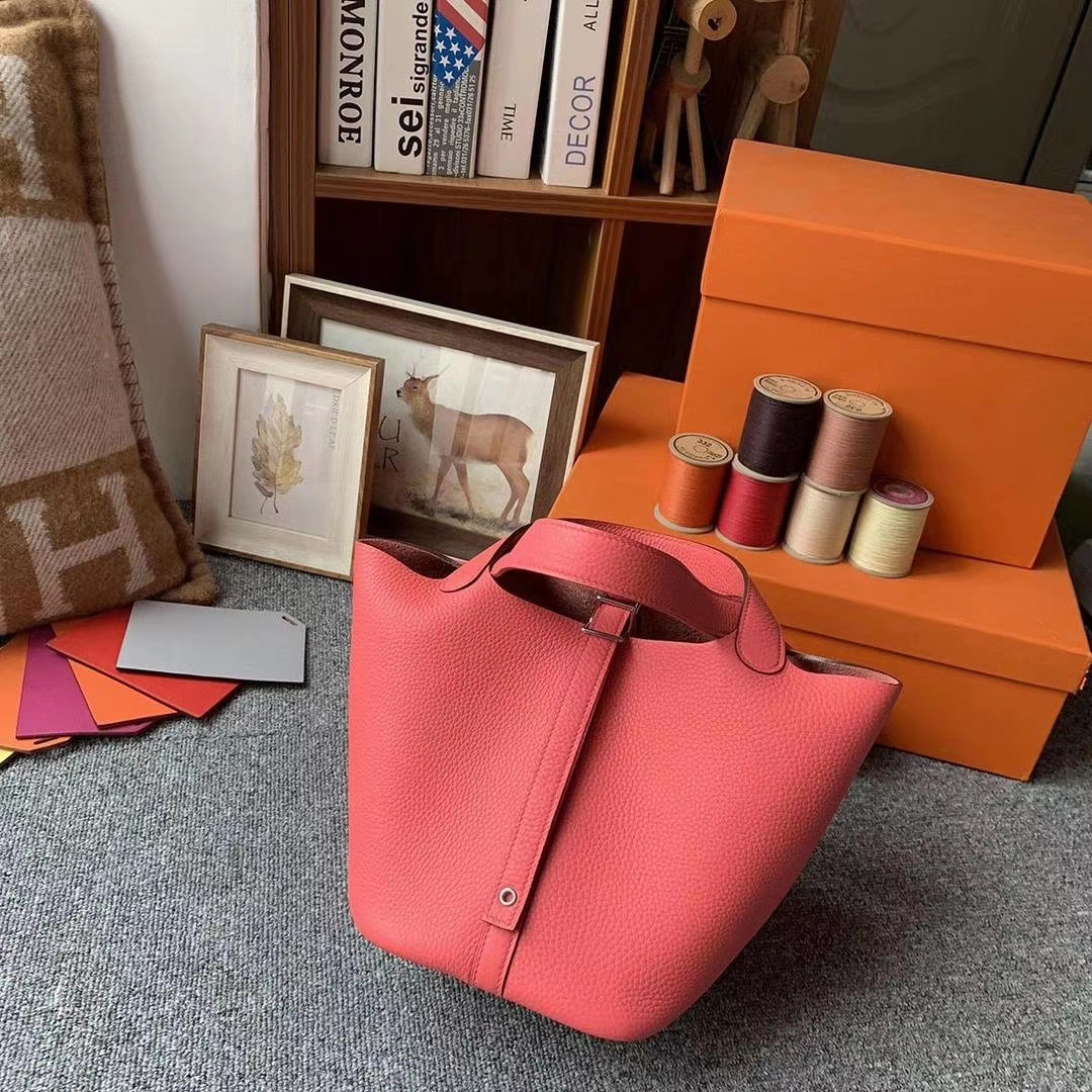 Hermès（爱马仕）8W新唇膏粉 原厂御用顶级TC皮 Picotin  Lock 18cm 银扣 现货