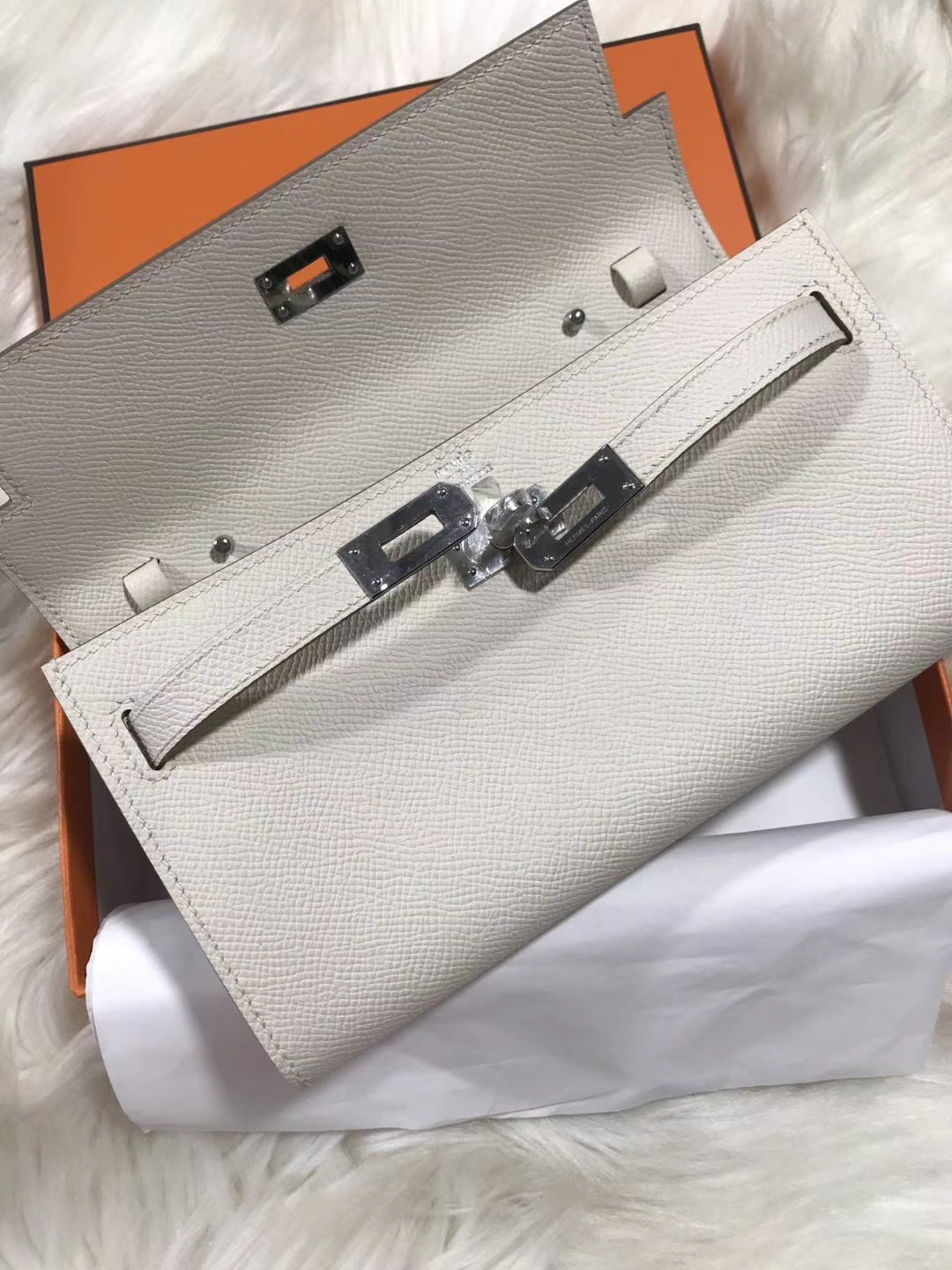Hermès（爱马仕）Kelly togo 原装等级进口epsom皮 奶昔白 银扣 现货