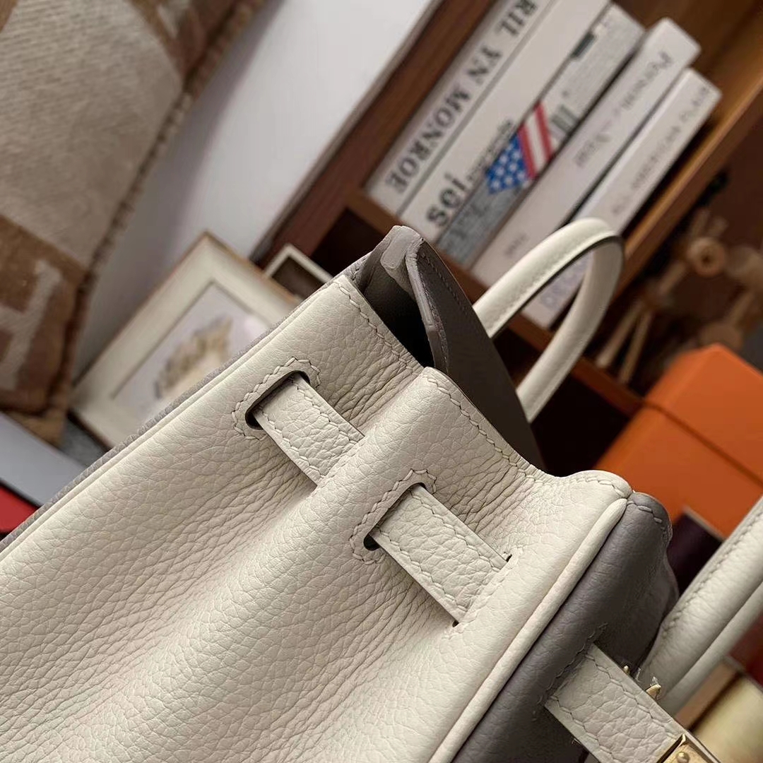 Hermès（爱马仕）M8沥青灰拼奶昔白 原厂御用顶级小牛皮 Birkin 25 金扣