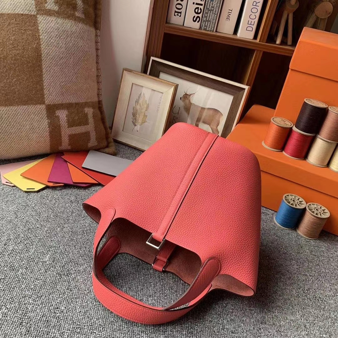 Hermès（爱马仕）8W新唇膏粉 原厂御用顶级TC皮 Picotin  Lock 18cm 银扣 现货