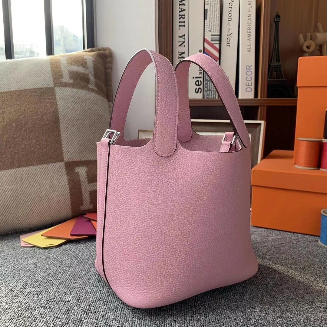Hermès（爱马仕）锦葵紫色 原厂御用顶级TC皮 Picotin  Lock 18cm 银扣