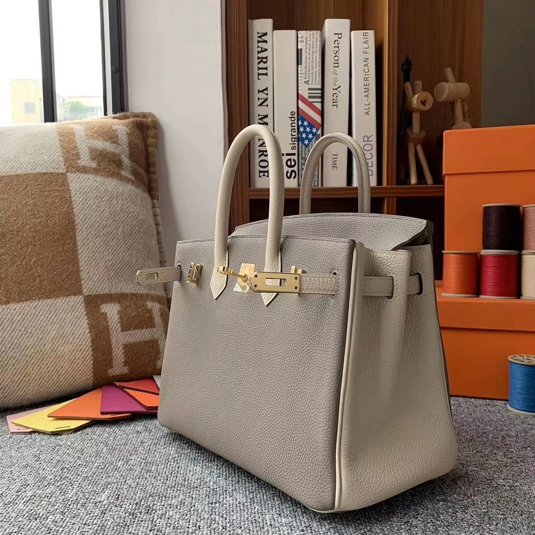 Hermès（爱马仕）M8沥青灰拼奶昔白 原厂御用顶级小牛皮 Birkin 25 金扣