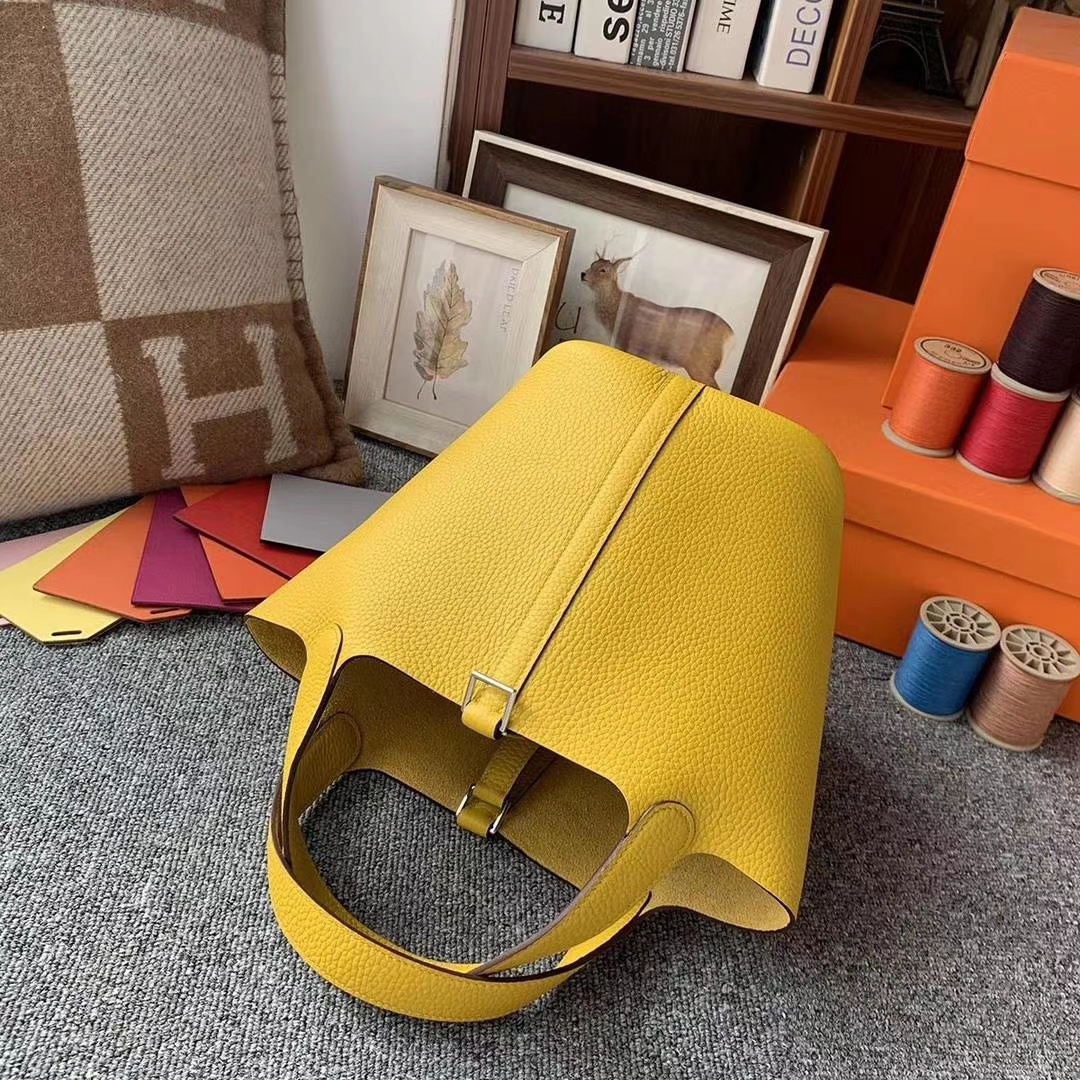 Hermès（爱马仕）9D琥珀黄 原厂御用顶级TC皮 Picotin  Lock 18cm 银扣