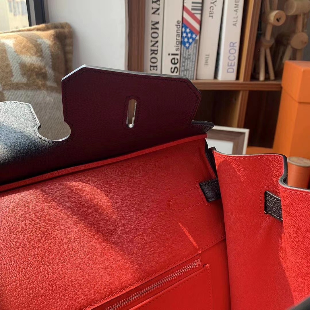 Hermès（爱马仕）CK89黑色内拼中国红 原厂御用顶级小牛皮 Birkin 40 银扣