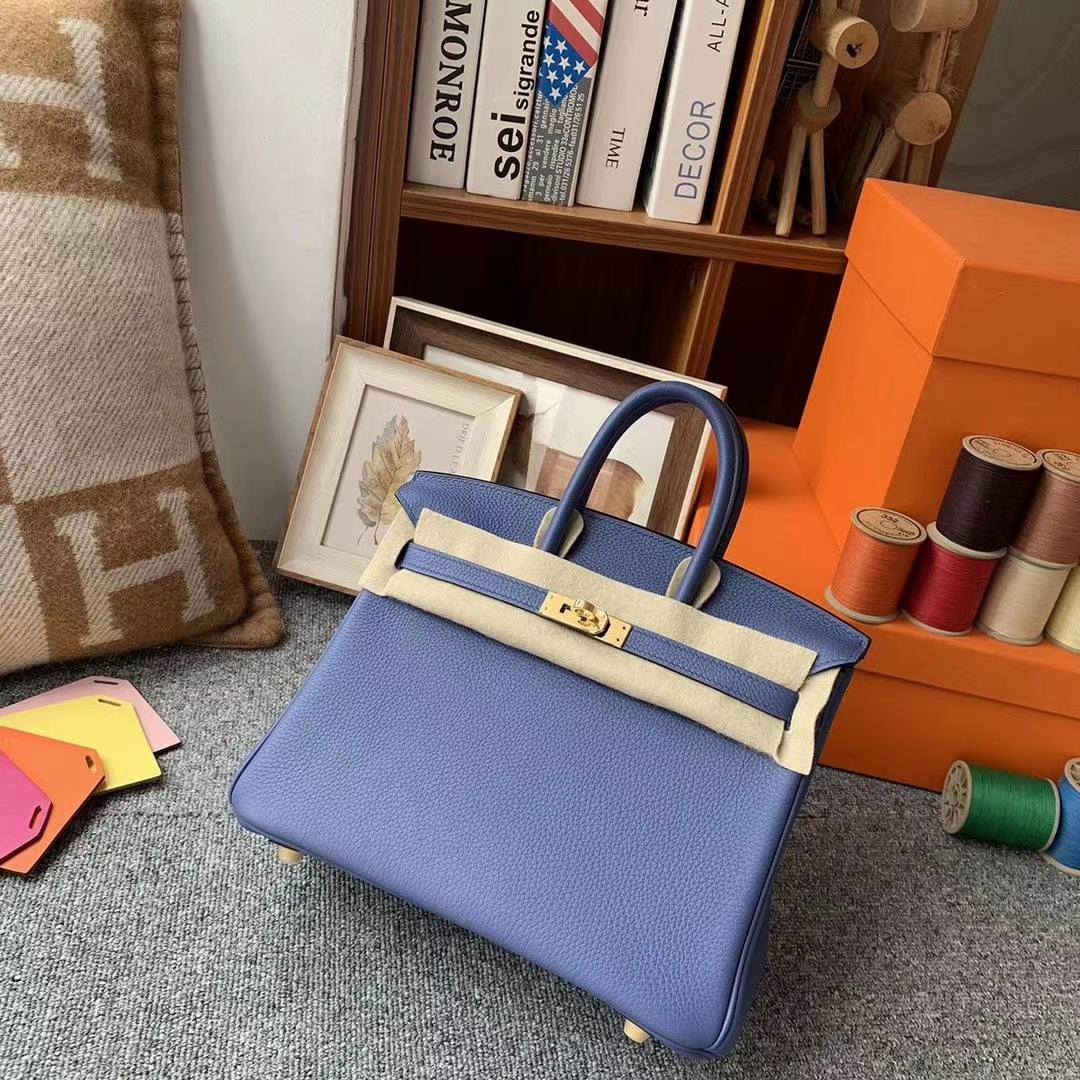 Hermès（爱马仕）R2玛瑙蓝 原厂御用顶级小牛皮 Birkin 25 金扣