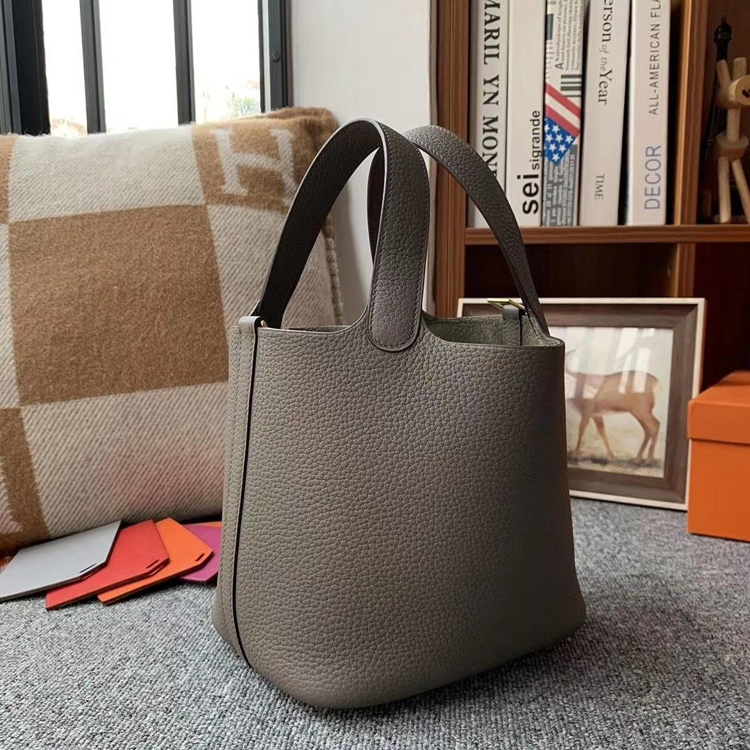 Hermès（爱马仕）8F锡器灰 原厂御用顶级TC皮 Picotin  Lock 18cm 金扣 现货
