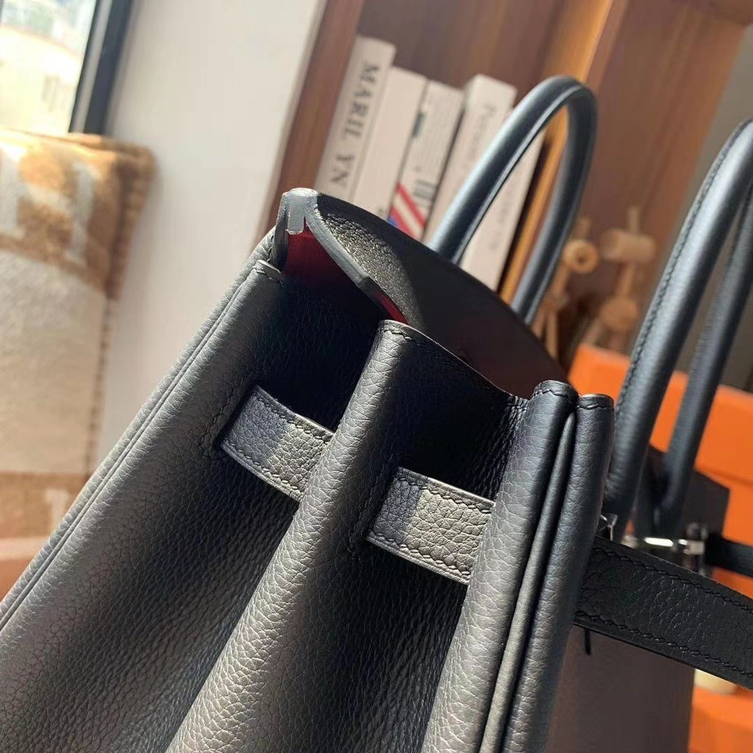 Hermès（爱马仕）CK89黑色内拼中国红 原厂御用顶级小牛皮 Birkin 40 银扣