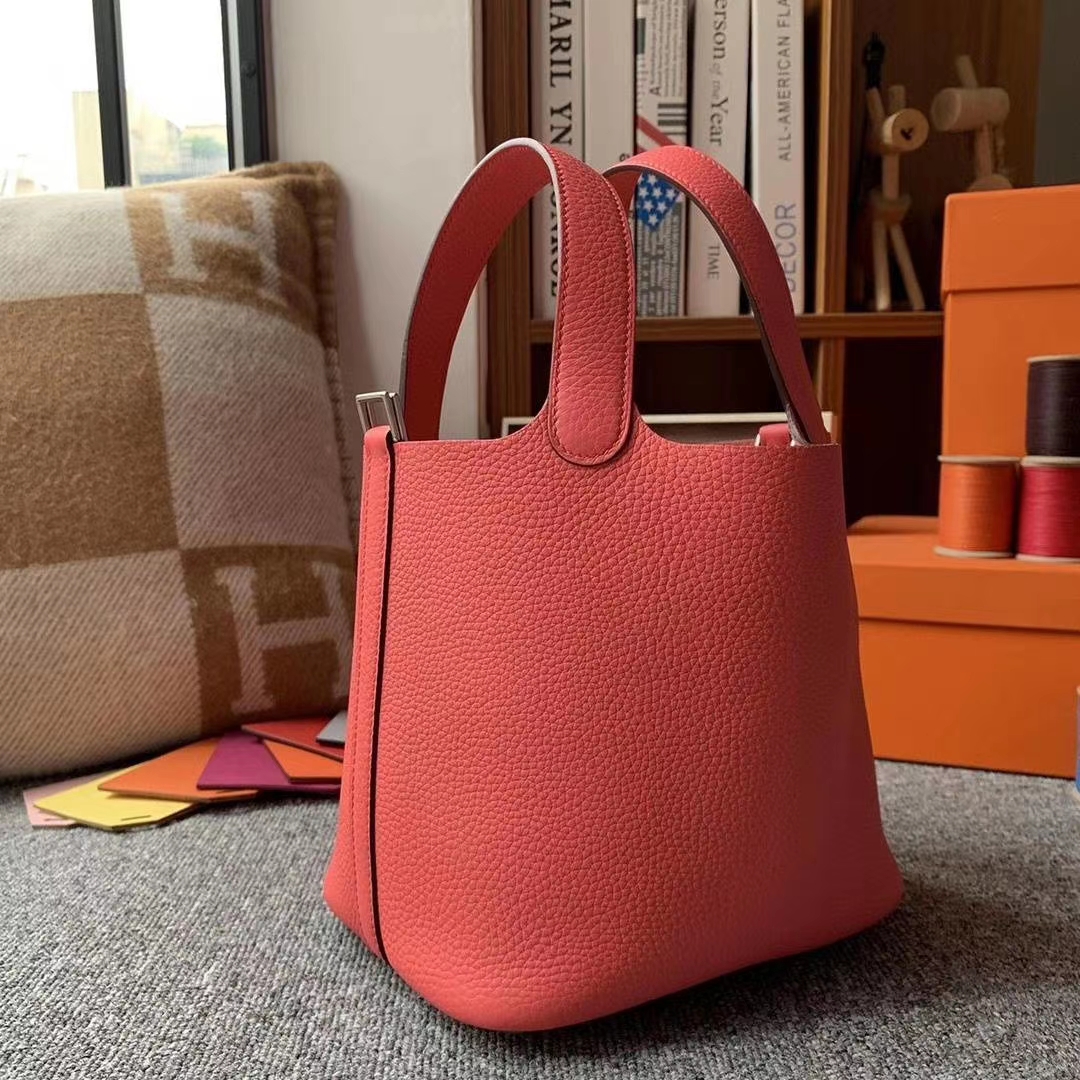 Hermès（爱马仕）8W新唇膏粉 原厂御用顶级TC皮 Picotin  Lock 18cm 银扣 现货