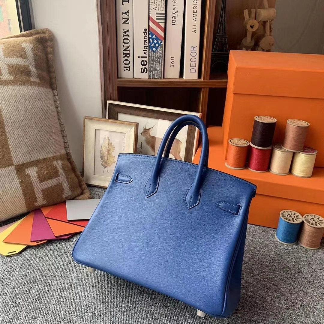 Hermès（爱马仕）电光蓝 原厂御用顶级Swift 皮 Birkin 25 银扣