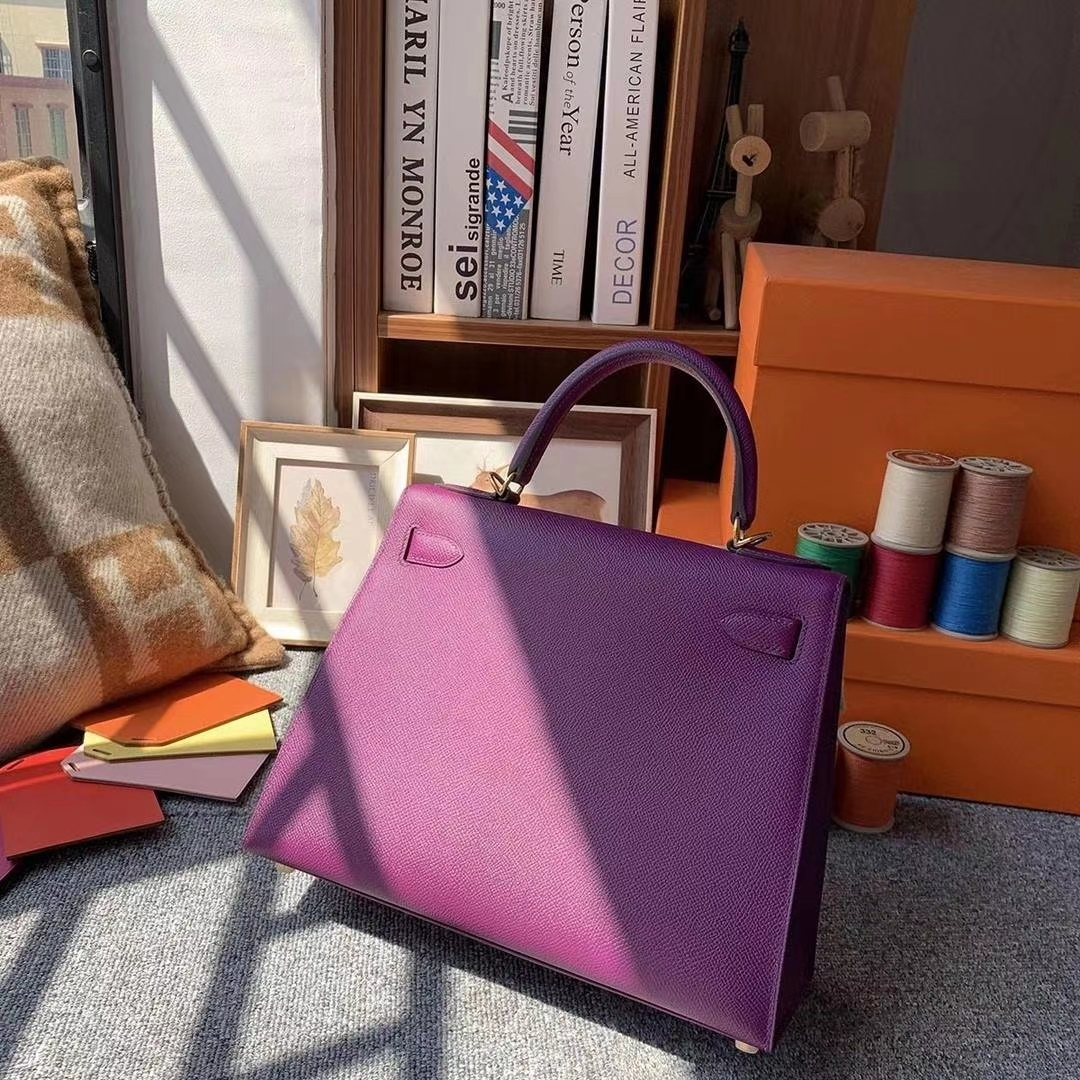 Hermès（爱马仕）P9海葵紫 原厂御用顶级Epsom 皮 Kelly 25 外缝 金扣