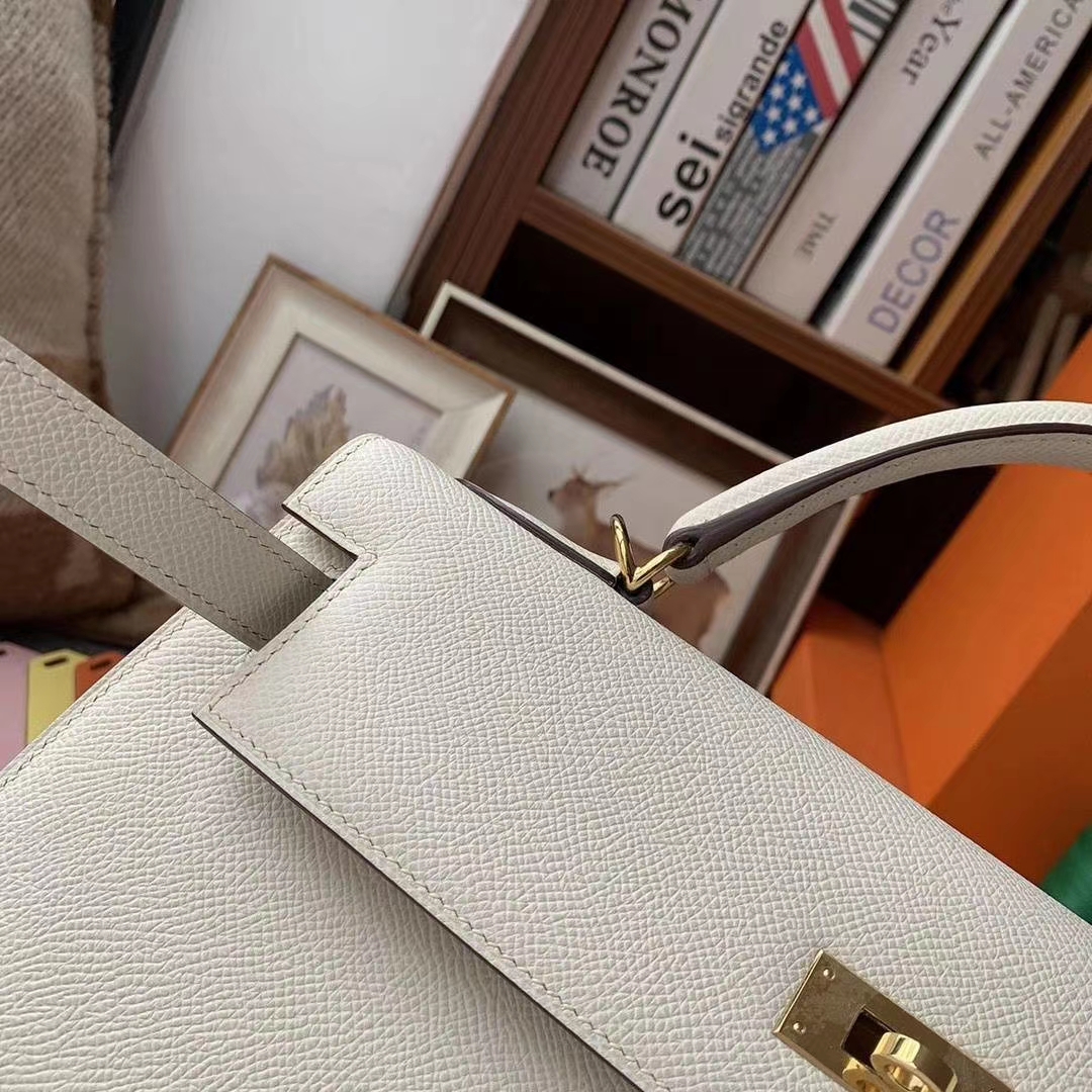 Hermès（爱马仕）奶昔白内拼风衣灰 原厂御用顶级Epsom 皮 Kelly 32 外缝 金扣