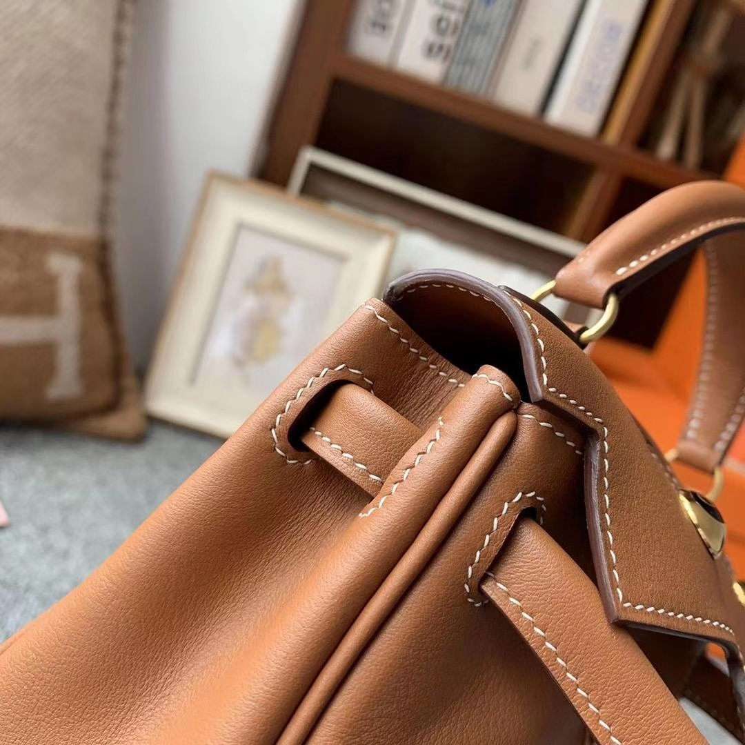 Hermès（爱马仕）C37金棕色拼咖啡色 原厂御用顶级Swift 皮 Kelly Doll 金扣 银扣 现货