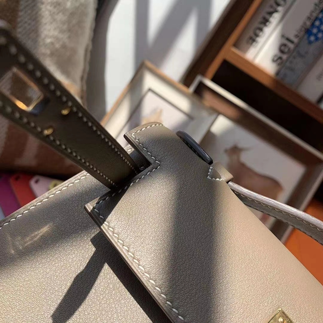 Hermès（爱马仕）CK18大象灰 原厂御用顶级Swift 皮 Mini Kelly 金扣 银扣 现货