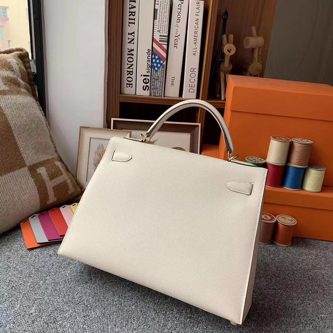 Hermès（爱马仕）奶昔白内拼风衣灰 原厂御用顶级Epsom 皮 Kelly 32 外缝 金扣