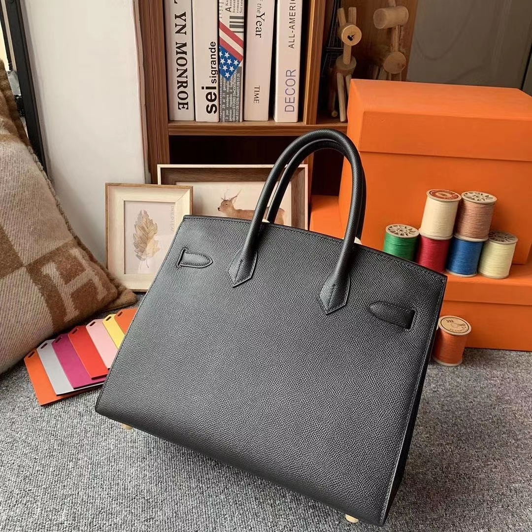 Hermès（爱马仕）CK89黑色 原厂御用顶级Epsom 皮 Birkin 30 外缝 金扣