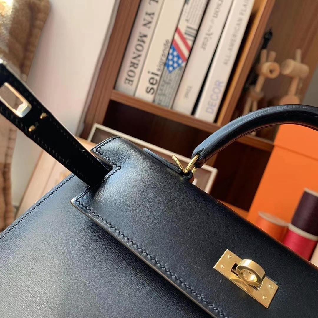 Hermès（爱马仕）CK89黑色 原厂御用顶级Box 皮 Kelly 25 外缝 金扣 现货