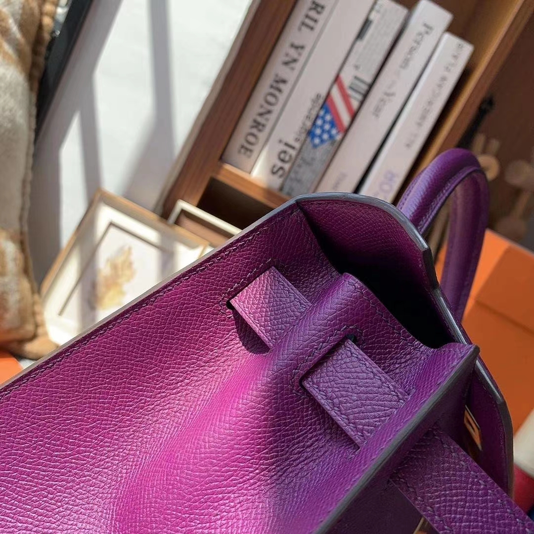 Hermès（爱马仕）P9海葵紫 原厂御用顶级Epsom 皮 Kelly 25 外缝 金扣