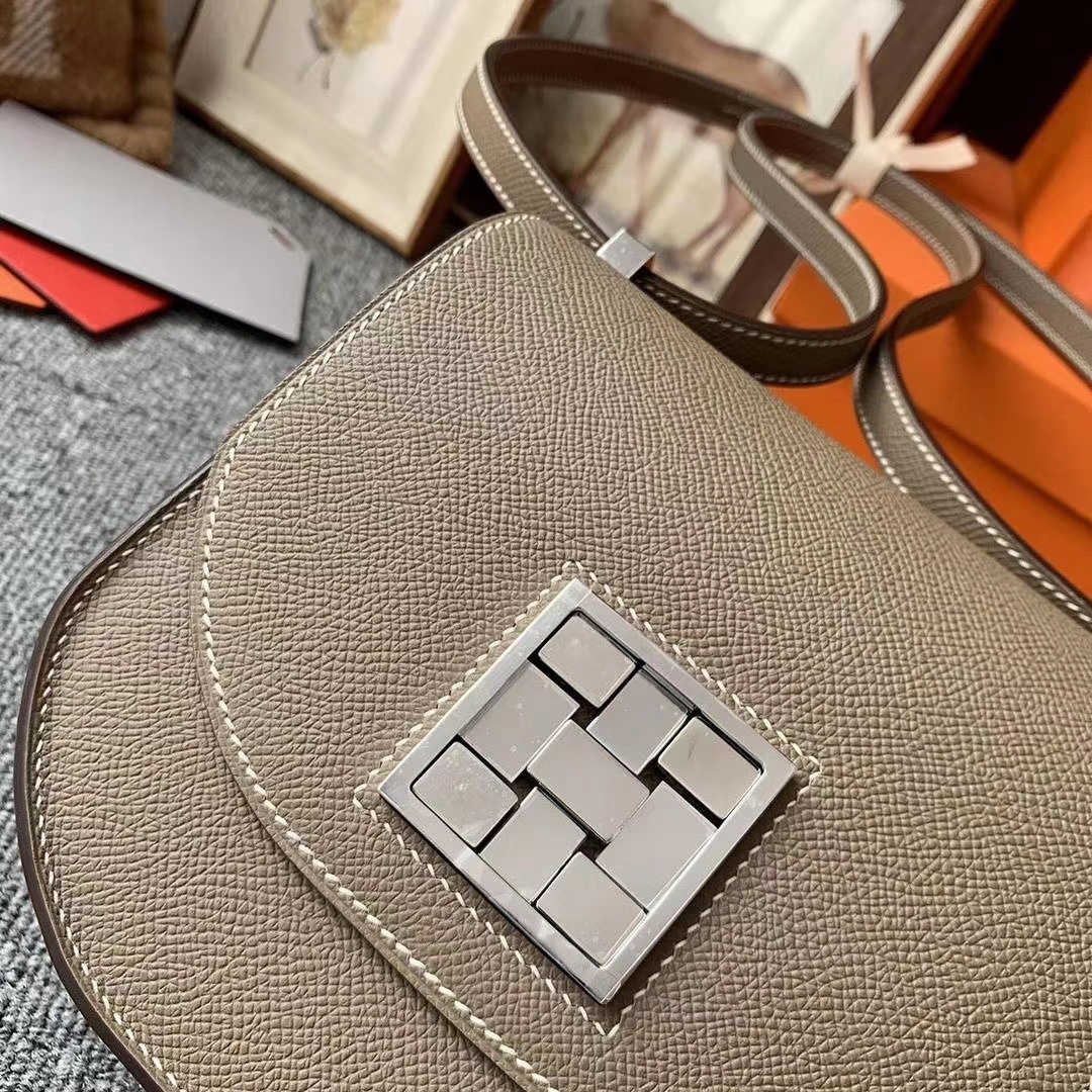 Hermès（爱马仕）CK18大象灰 原厂御用顶级Epsom 皮 马赛克 银扣