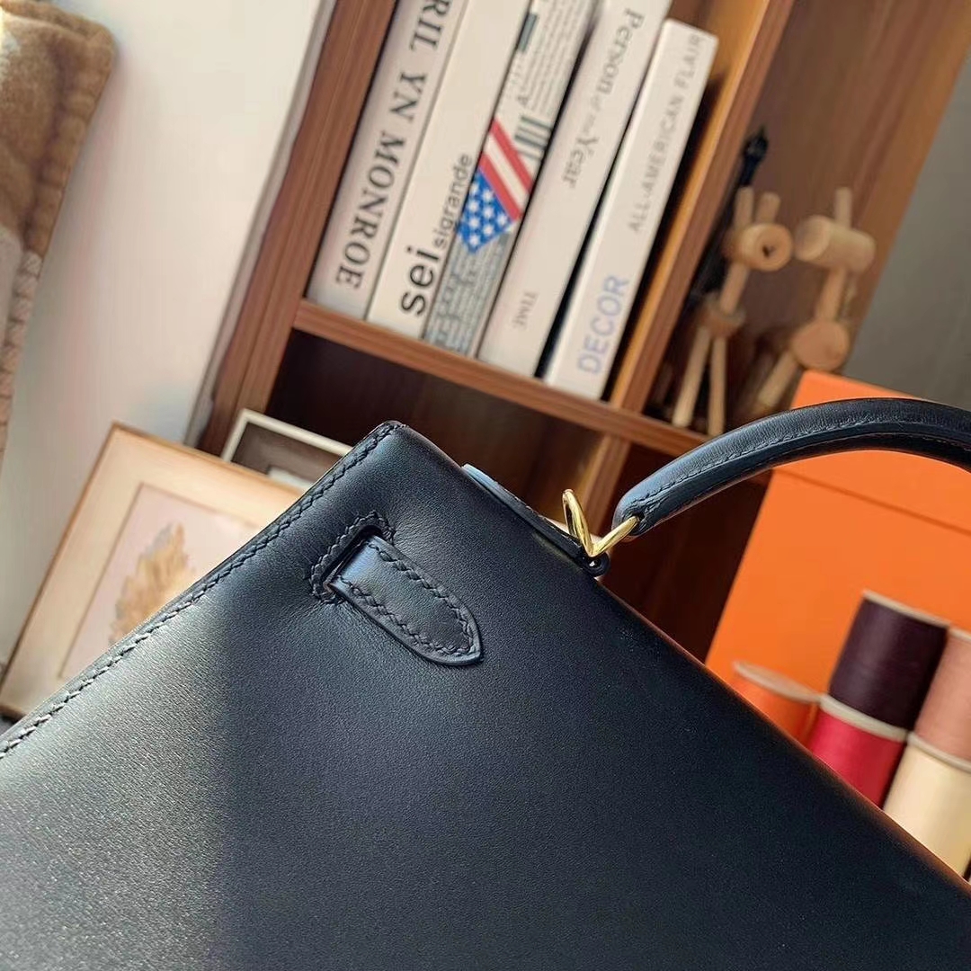 Hermès（爱马仕）CK89黑色 原厂御用顶级Box 皮 Kelly 25 外缝 金扣 现货