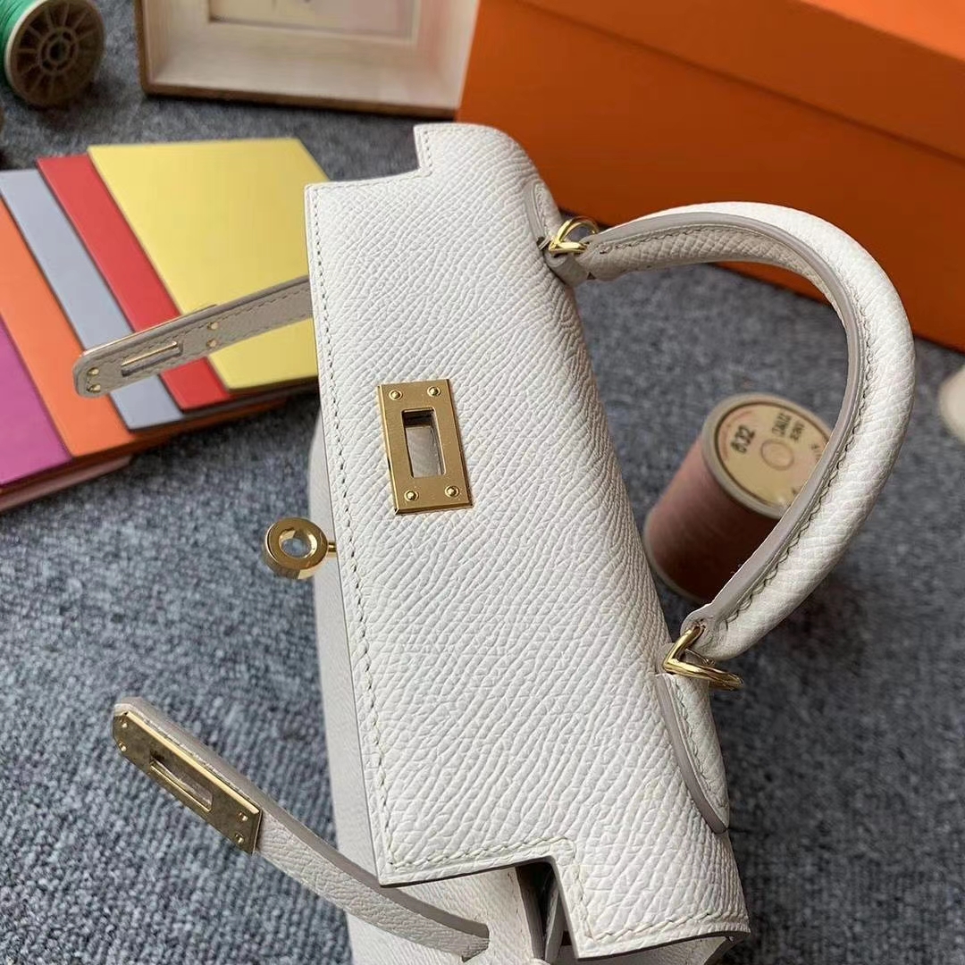 Hermès（爱马仕）奶昔白 原厂御用顶级Epsom 皮 Mini Kelly 二代 金扣 银扣 现货