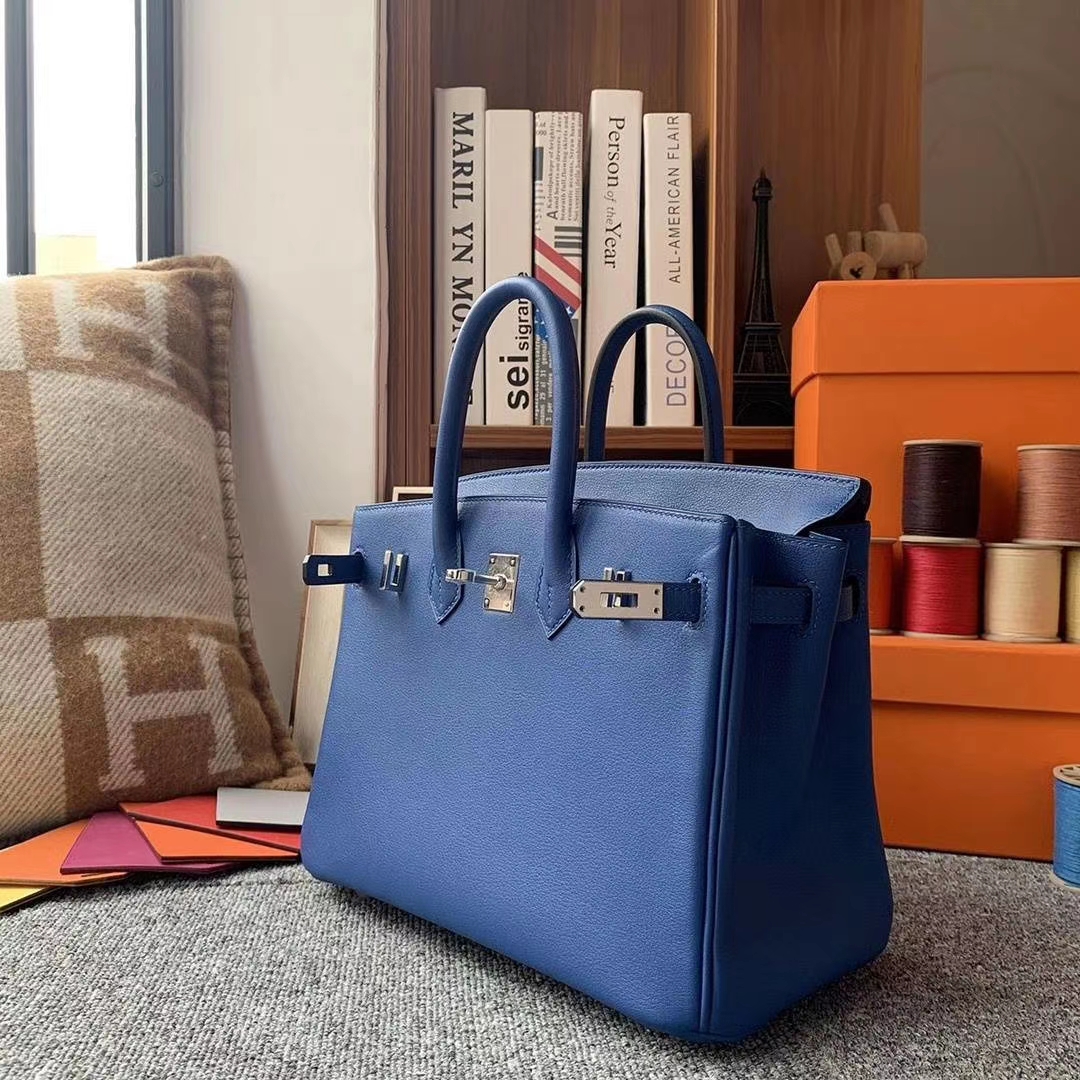 Hermès（爱马仕）电光蓝 原厂御用顶级Swift 皮 Birkin 25 银扣