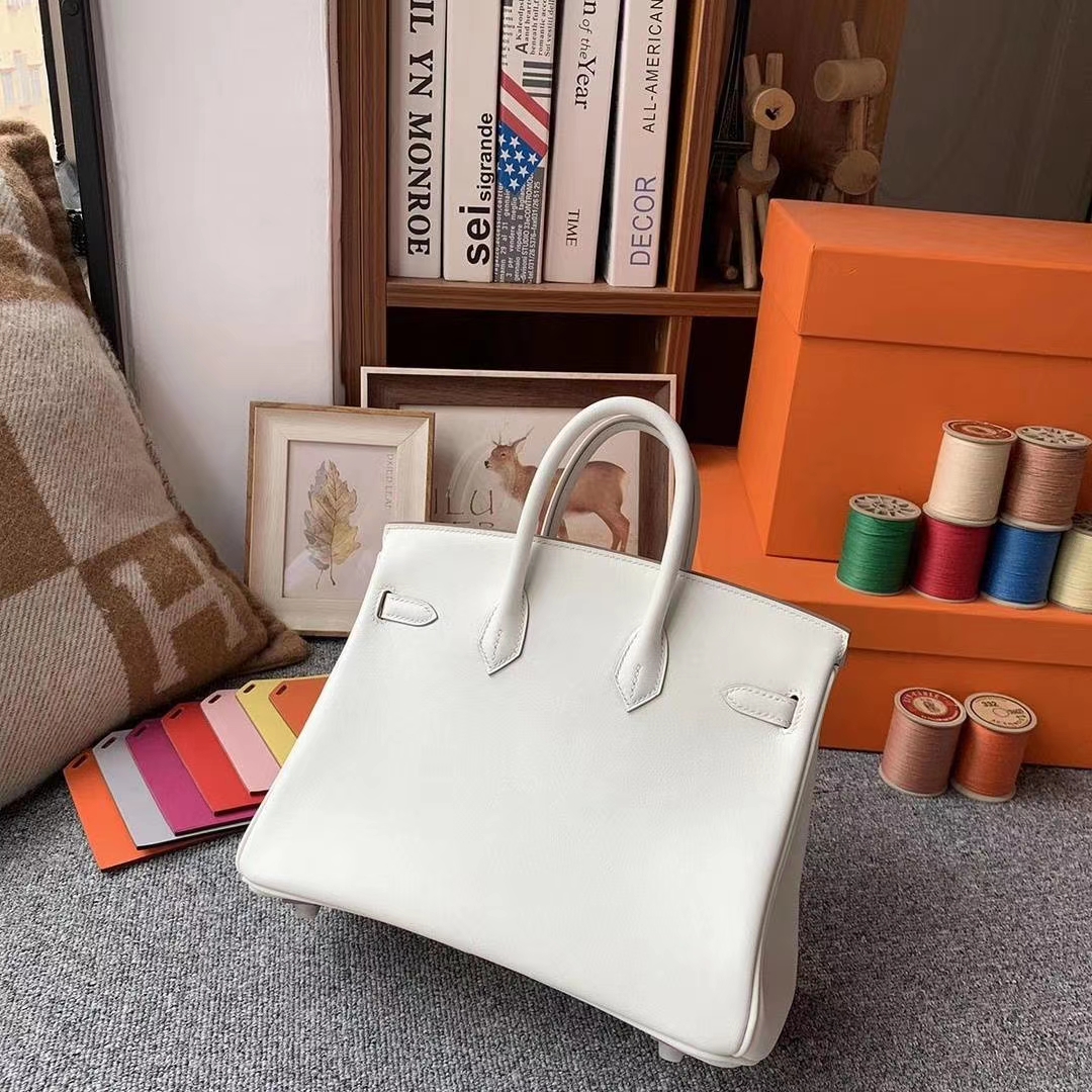 Hermès（爱马仕）8L冰川白 原厂御用顶级Swift 皮 Birkin 25 银扣
