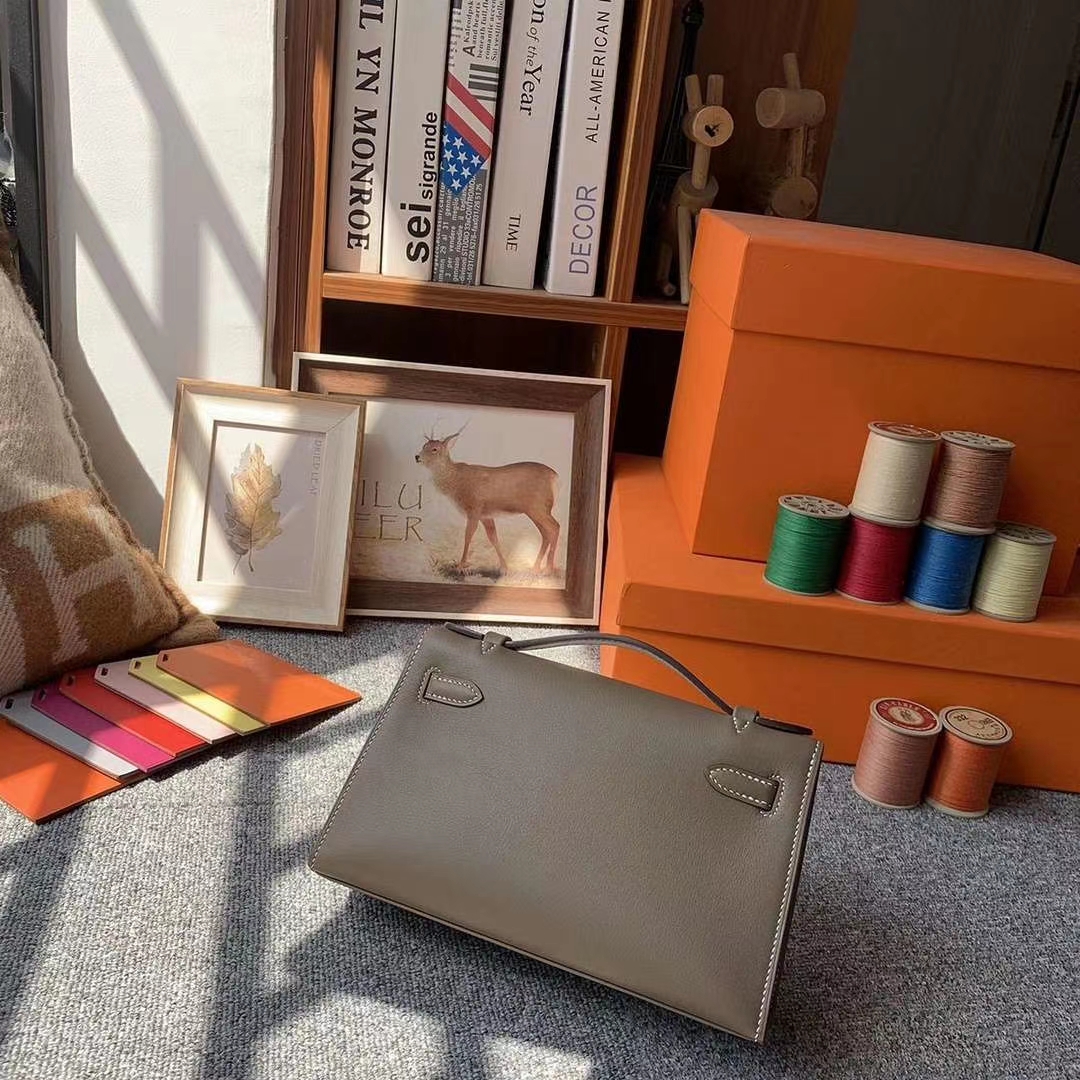 Hermès（爱马仕）CK18大象灰 原厂御用顶级Swift 皮 Mini Kelly 金扣 银扣 现货