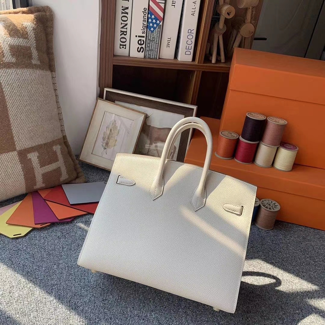 Hermès（爱马仕）奶昔白 原厂御用顶级Epsom 皮 Birkin 25 外缝 金扣