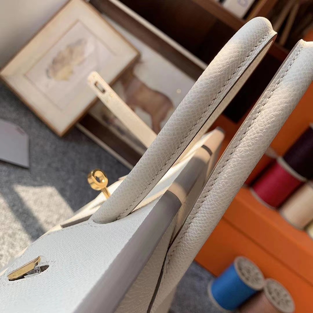 Hermès（爱马仕）奶昔白 原厂御用顶级Epsom 皮 Birkin 25 外缝 金扣