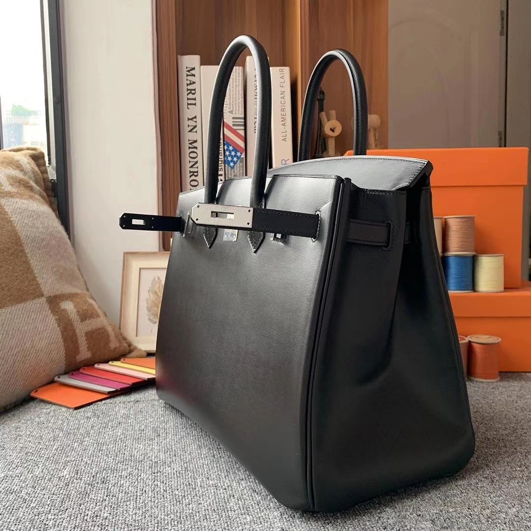 Hermès（爱马仕）CK89黑色 原厂御用顶级Box 皮 Birkin 35 银扣