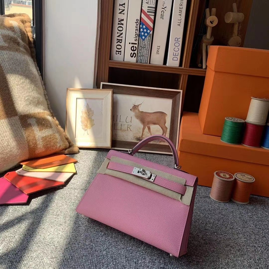 Hermès（爱马仕）5P樱花粉 原厂御用顶级Epsom 皮 Mini Kelly 二代 银扣