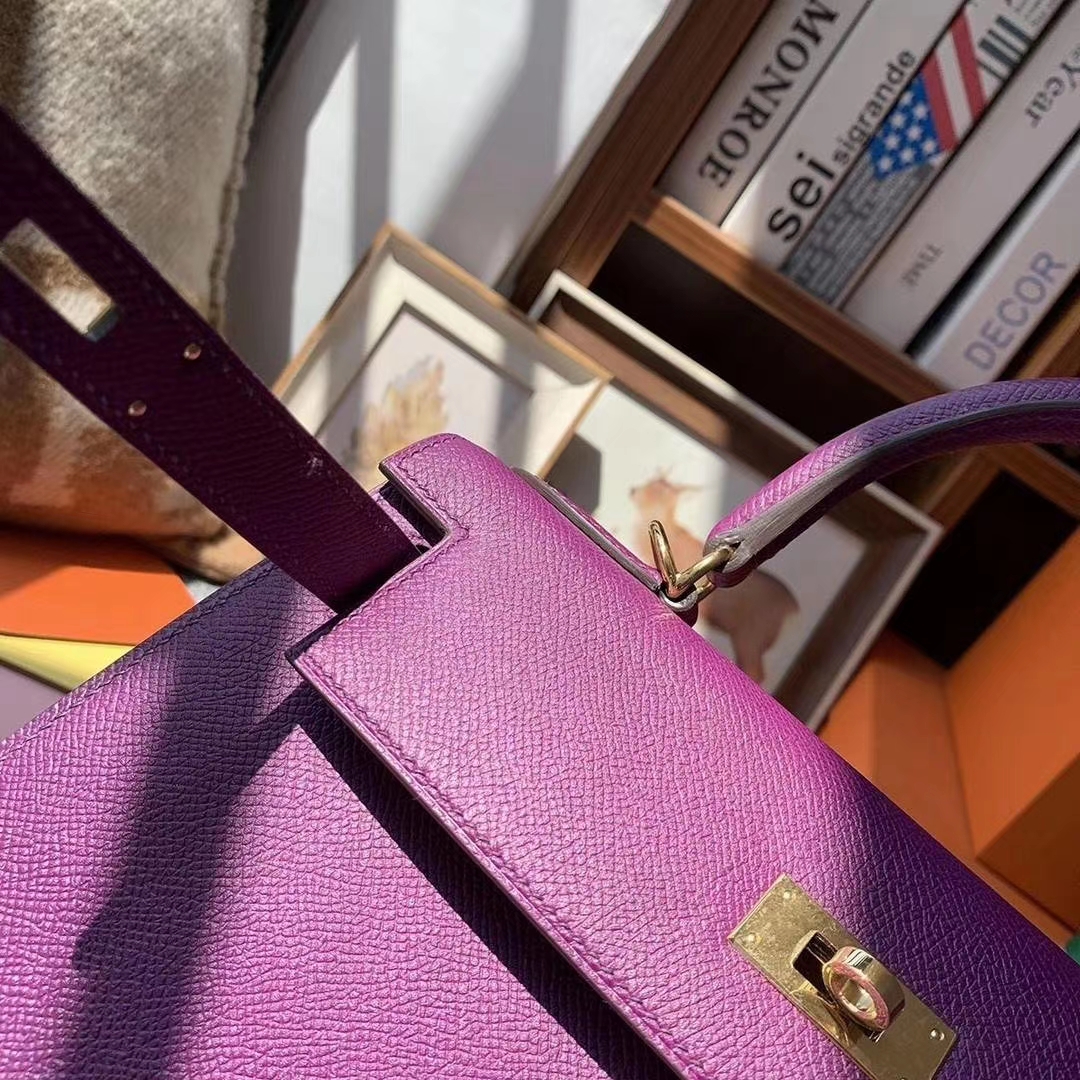 Hermès（爱马仕）P9海葵紫 原厂御用顶级Epsom 皮 Kelly 25 外缝 金扣