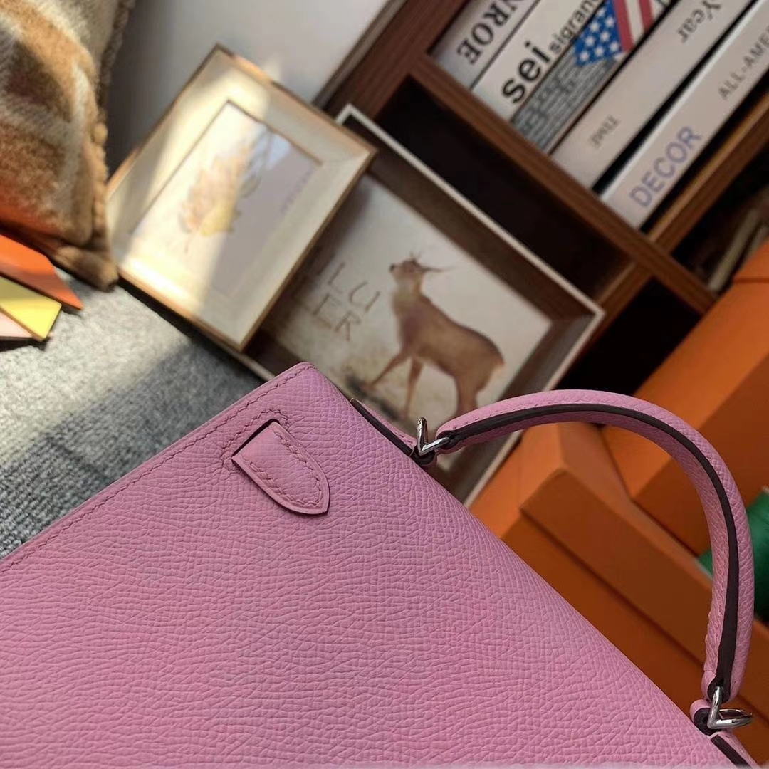 Hermès（爱马仕）5P樱花粉 原厂御用顶级Epsom 皮 Mini Kelly 二代 银扣