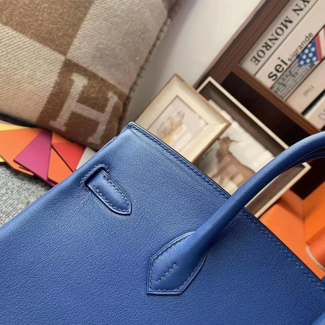 Hermès（爱马仕）电光蓝 原厂御用顶级Swift 皮 Birkin 25 银扣